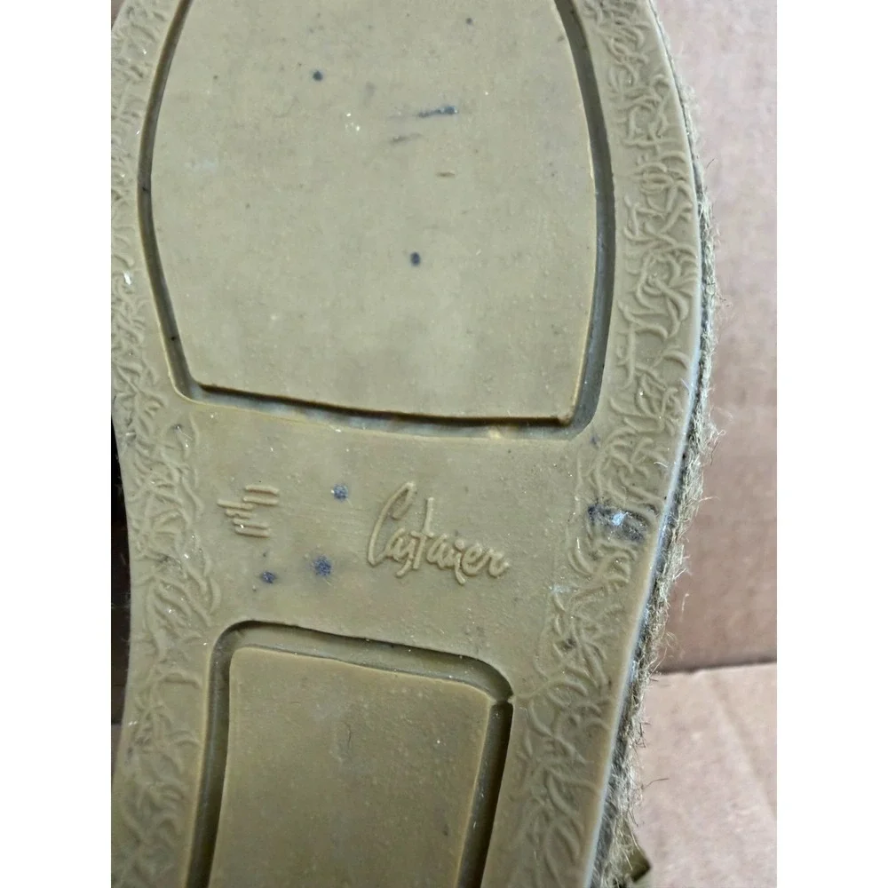 Castañer Canvas Wege Platform Espadrilles Sandals Olive Green Womens Size 37 EU